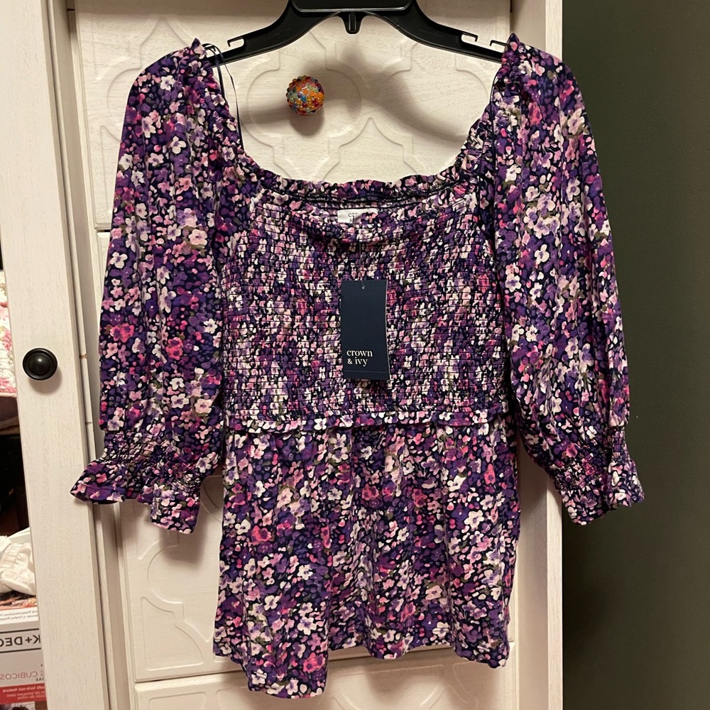 Crown & Ivy Purple Floral Women's Top